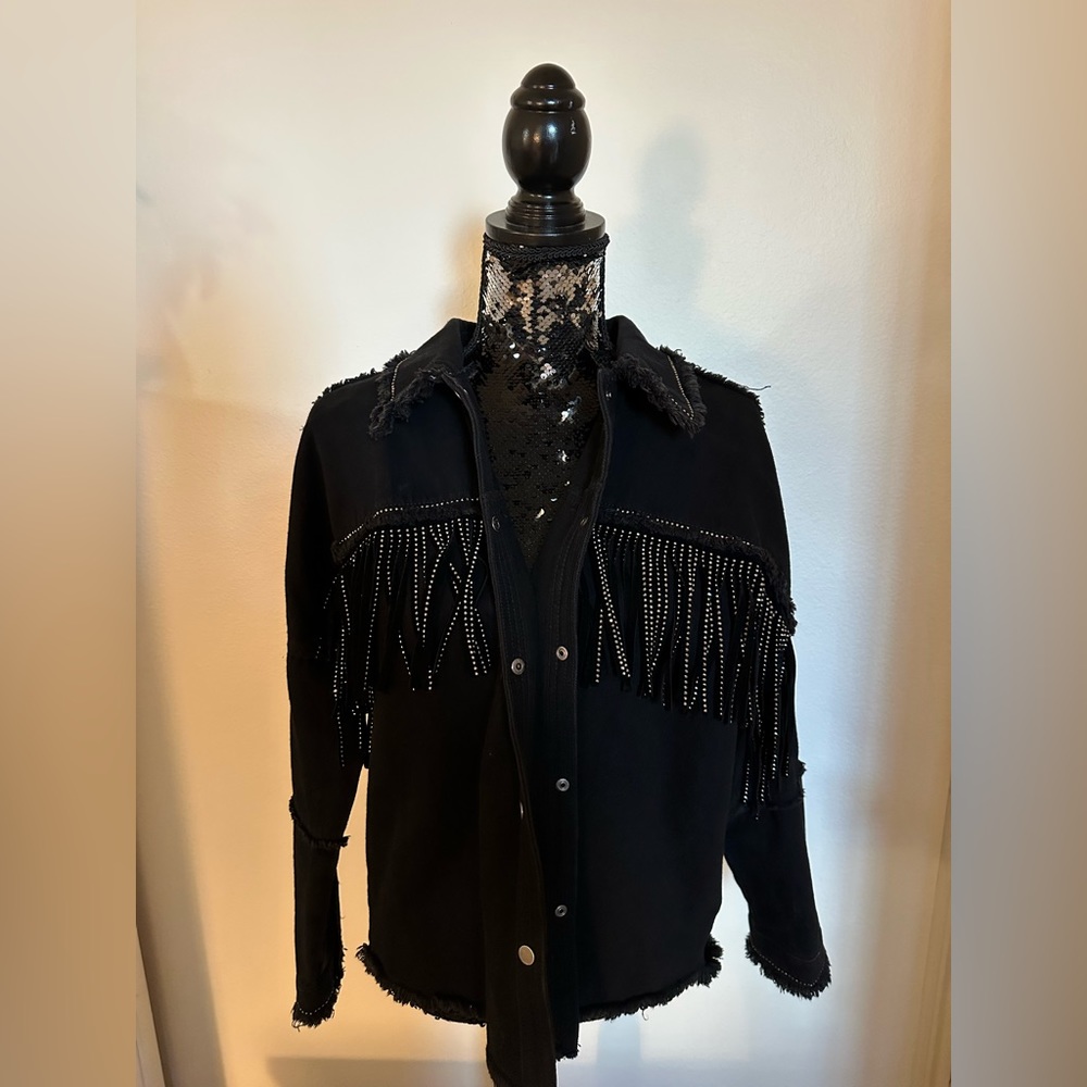 Zara Western Rhinestone Fringe Shirt Jacket